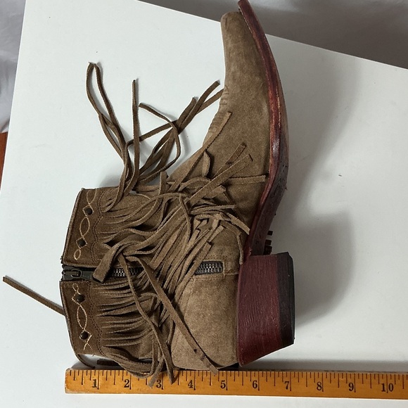 J.B. Dillon Fringe Suede Ankle Booties - Tan - Picture 10 of 12